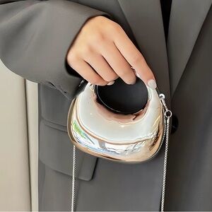Metallic Silver Mini Handbag with Chain Strap